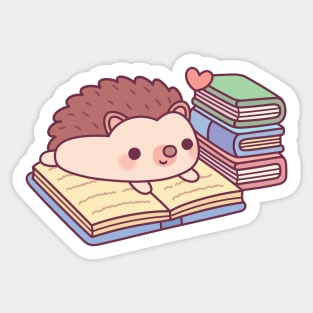 Cute Hedgehog Reading A Book Sticker